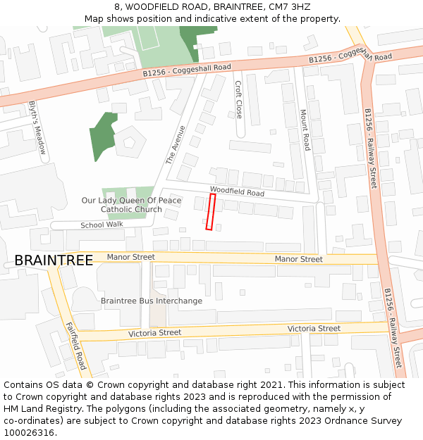 8, WOODFIELD ROAD, BRAINTREE, CM7 3HZ: Location map and indicative extent of plot