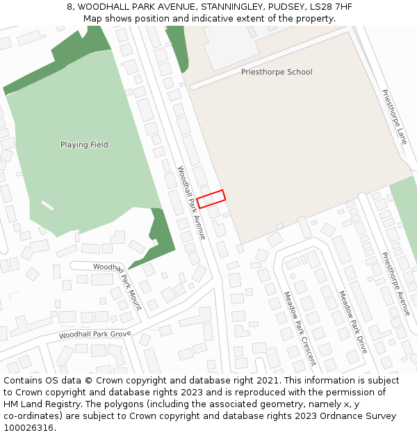 8, WOODHALL PARK AVENUE, STANNINGLEY, PUDSEY, LS28 7HF: Location map and indicative extent of plot