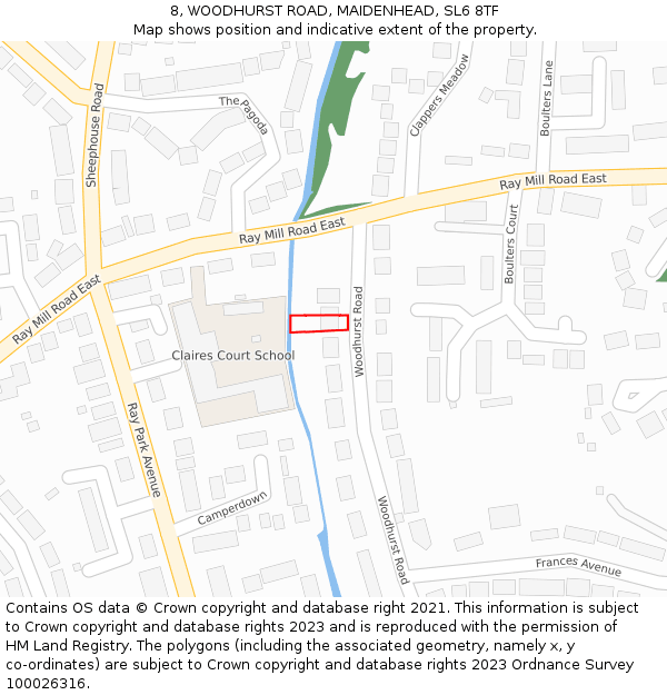 8, WOODHURST ROAD, MAIDENHEAD, SL6 8TF: Location map and indicative extent of plot