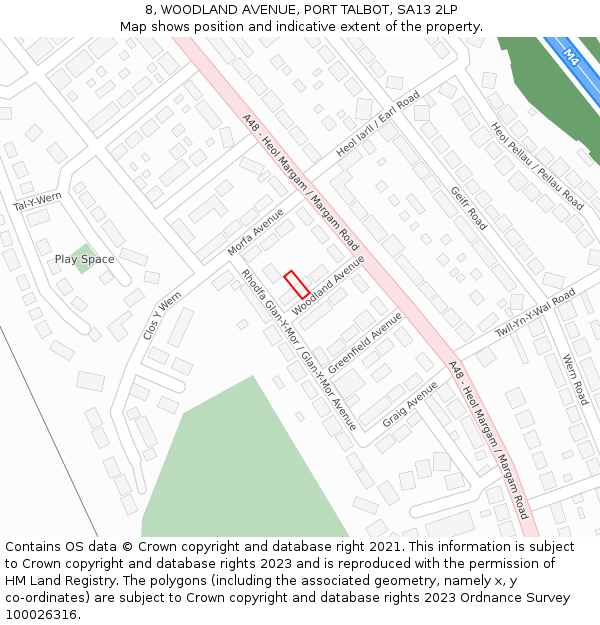 8, WOODLAND AVENUE, PORT TALBOT, SA13 2LP: Location map and indicative extent of plot