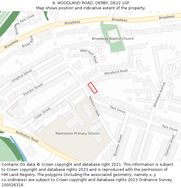 8, WOODLAND ROAD, DERBY, DE22 1GF: Location map and indicative extent of plot