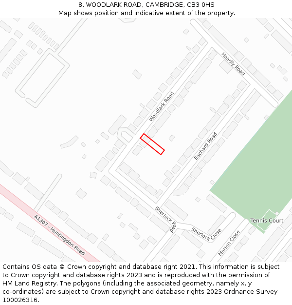 8, WOODLARK ROAD, CAMBRIDGE, CB3 0HS: Location map and indicative extent of plot