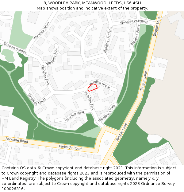 8, WOODLEA PARK, MEANWOOD, LEEDS, LS6 4SH: Location map and indicative extent of plot