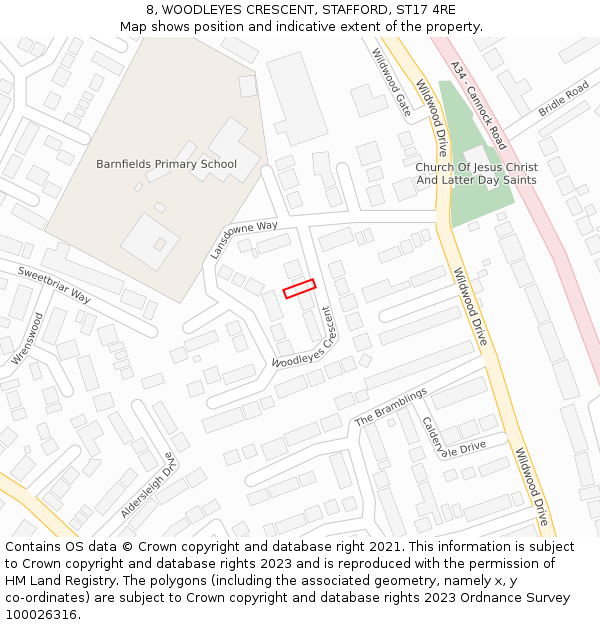 8, WOODLEYES CRESCENT, STAFFORD, ST17 4RE: Location map and indicative extent of plot