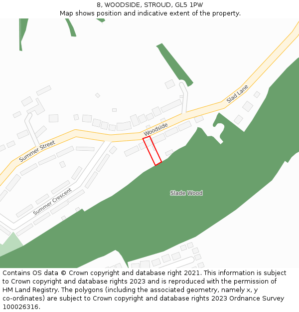 8, WOODSIDE, STROUD, GL5 1PW: Location map and indicative extent of plot