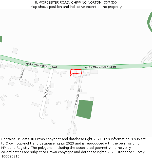 8, WORCESTER ROAD, CHIPPING NORTON, OX7 5XX: Location map and indicative extent of plot