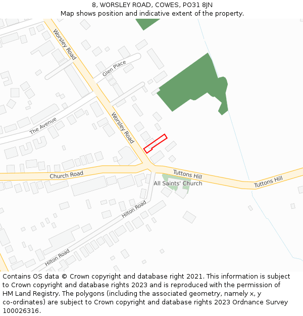 8, WORSLEY ROAD, COWES, PO31 8JN: Location map and indicative extent of plot