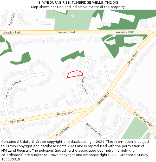 8, WYBOURNE RISE, TUNBRIDGE WELLS, TN2 5JG: Location map and indicative extent of plot