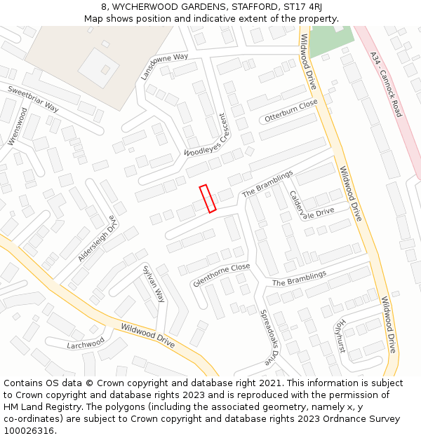 8, WYCHERWOOD GARDENS, STAFFORD, ST17 4RJ: Location map and indicative extent of plot