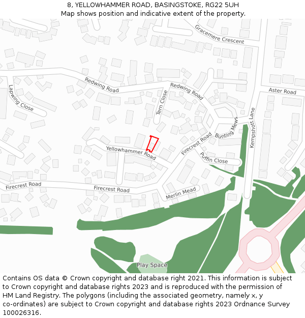 8, YELLOWHAMMER ROAD, BASINGSTOKE, RG22 5UH: Location map and indicative extent of plot