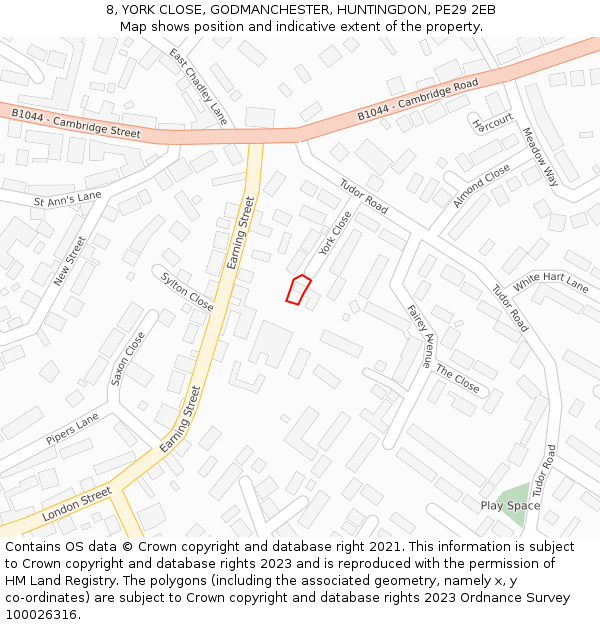 8, YORK CLOSE, GODMANCHESTER, HUNTINGDON, PE29 2EB: Location map and indicative extent of plot