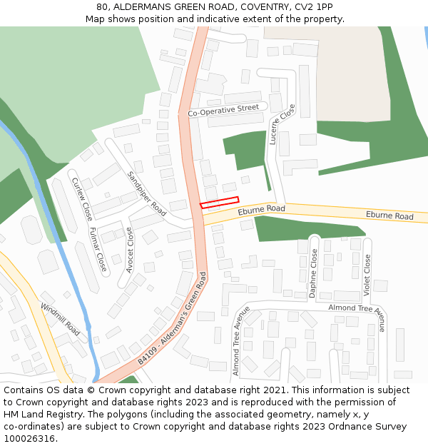 80, ALDERMANS GREEN ROAD, COVENTRY, CV2 1PP: Location map and indicative extent of plot