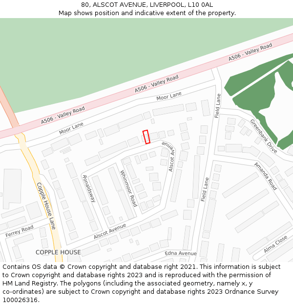 80, ALSCOT AVENUE, LIVERPOOL, L10 0AL: Location map and indicative extent of plot
