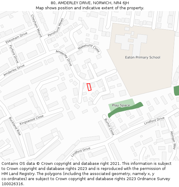 80, AMDERLEY DRIVE, NORWICH, NR4 6JH: Location map and indicative extent of plot