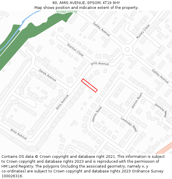 80, AMIS AVENUE, EPSOM, KT19 9HY: Location map and indicative extent of plot
