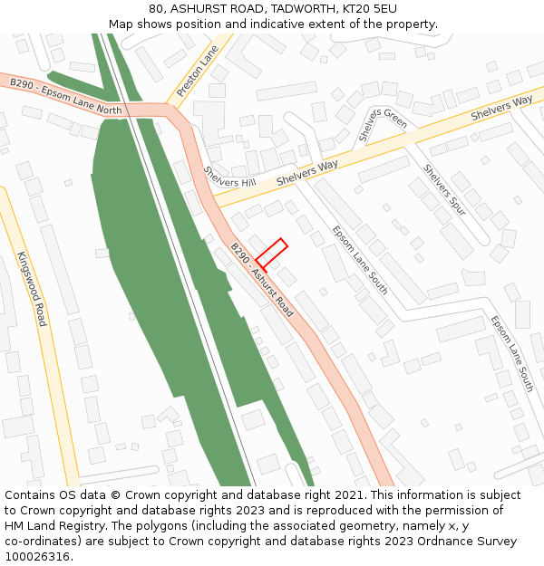 80, ASHURST ROAD, TADWORTH, KT20 5EU: Location map and indicative extent of plot