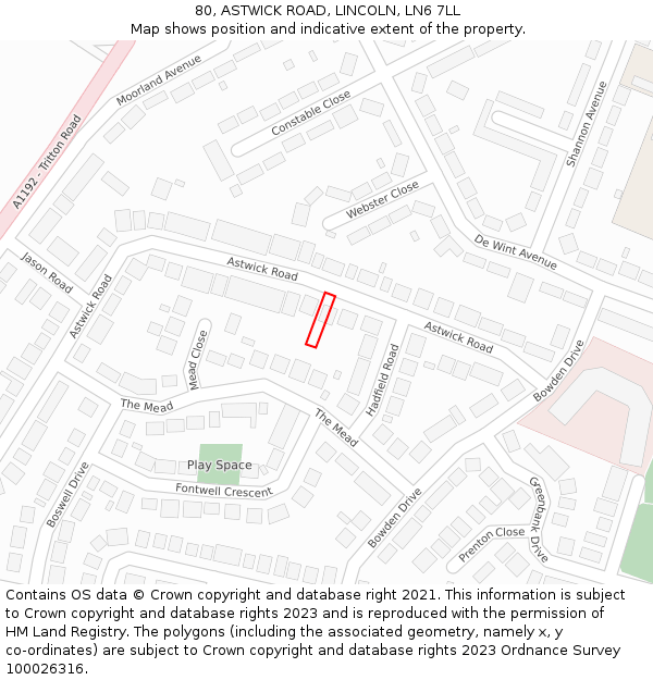 80, ASTWICK ROAD, LINCOLN, LN6 7LL: Location map and indicative extent of plot