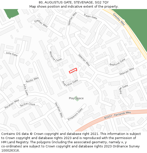 80, AUGUSTUS GATE, STEVENAGE, SG2 7QY: Location map and indicative extent of plot