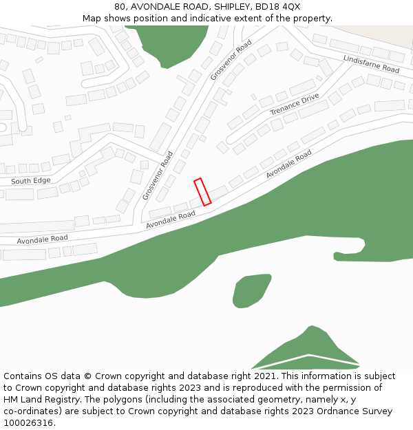 80, AVONDALE ROAD, SHIPLEY, BD18 4QX: Location map and indicative extent of plot