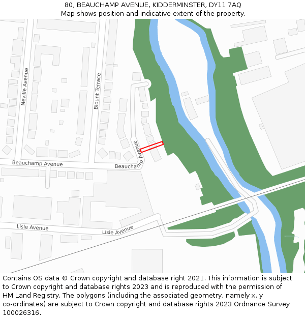 80, BEAUCHAMP AVENUE, KIDDERMINSTER, DY11 7AQ: Location map and indicative extent of plot