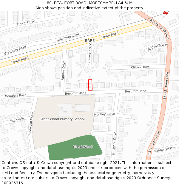80, BEAUFORT ROAD, MORECAMBE, LA4 6UA: Location map and indicative extent of plot