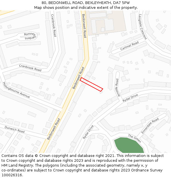 80, BEDONWELL ROAD, BEXLEYHEATH, DA7 5PW: Location map and indicative extent of plot