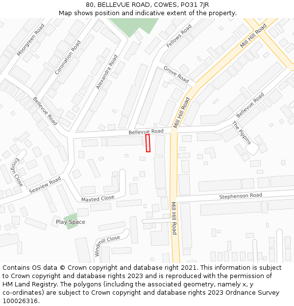 80, BELLEVUE ROAD, COWES, PO31 7JR: Location map and indicative extent of plot