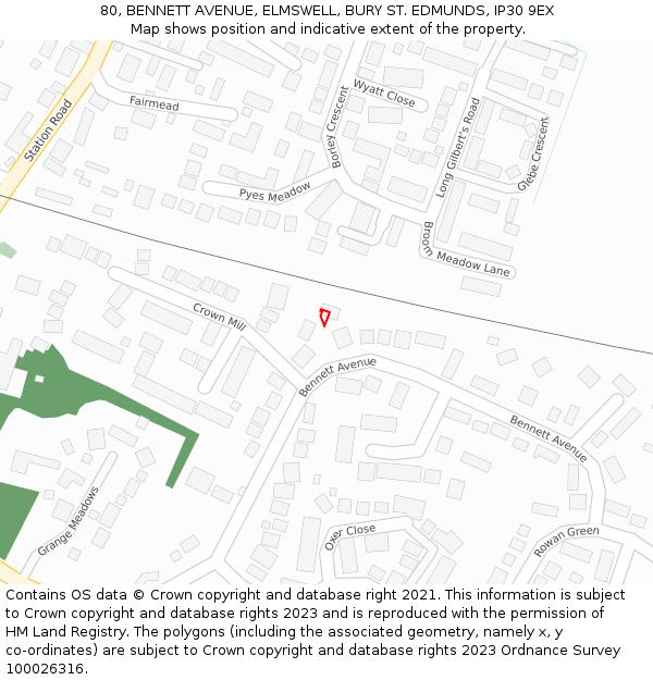 80, BENNETT AVENUE, ELMSWELL, BURY ST. EDMUNDS, IP30 9EX: Location map and indicative extent of plot