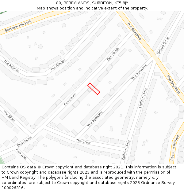 80, BERRYLANDS, SURBITON, KT5 8JY: Location map and indicative extent of plot