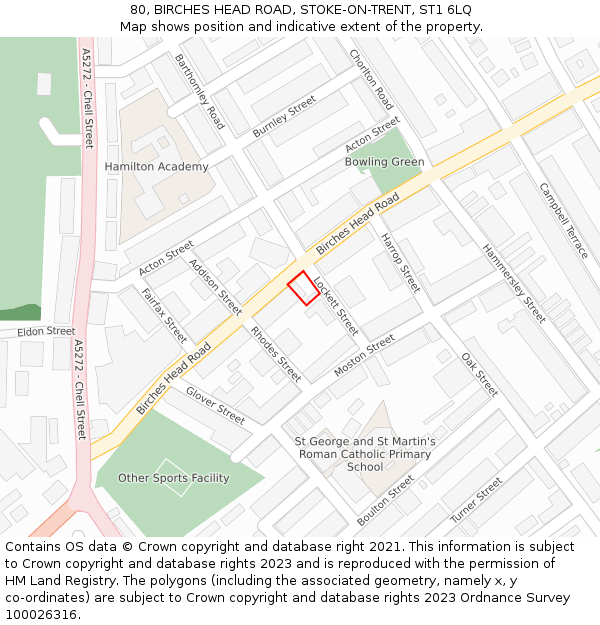80, BIRCHES HEAD ROAD, STOKE-ON-TRENT, ST1 6LQ: Location map and indicative extent of plot