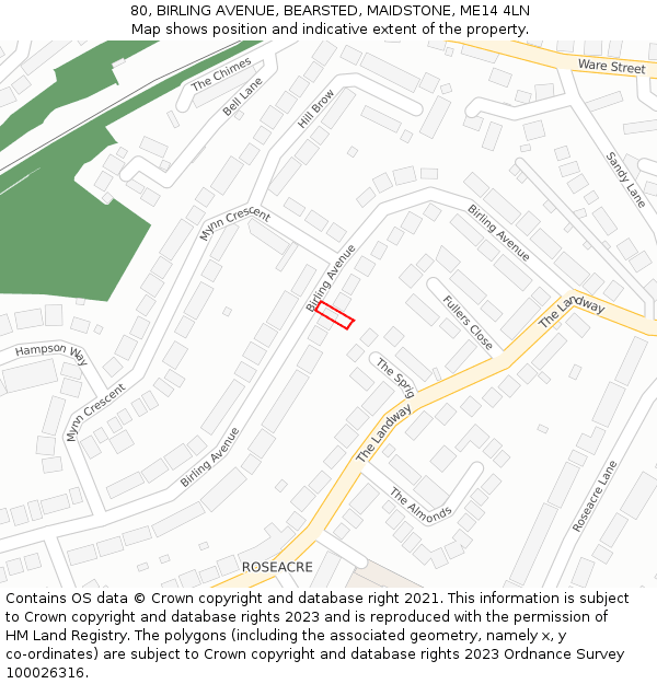 80, BIRLING AVENUE, BEARSTED, MAIDSTONE, ME14 4LN: Location map and indicative extent of plot