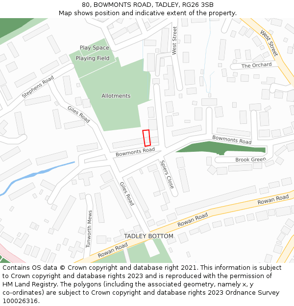 80, BOWMONTS ROAD, TADLEY, RG26 3SB: Location map and indicative extent of plot