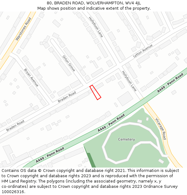 80, BRADEN ROAD, WOLVERHAMPTON, WV4 4JL: Location map and indicative extent of plot
