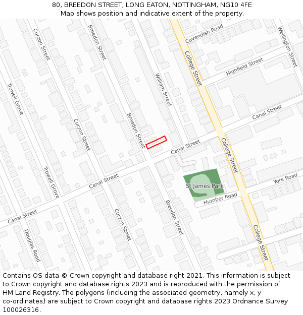 80, BREEDON STREET, LONG EATON, NOTTINGHAM, NG10 4FE: Location map and indicative extent of plot