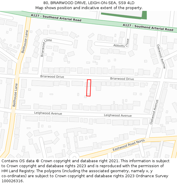 80, BRIARWOOD DRIVE, LEIGH-ON-SEA, SS9 4LD: Location map and indicative extent of plot