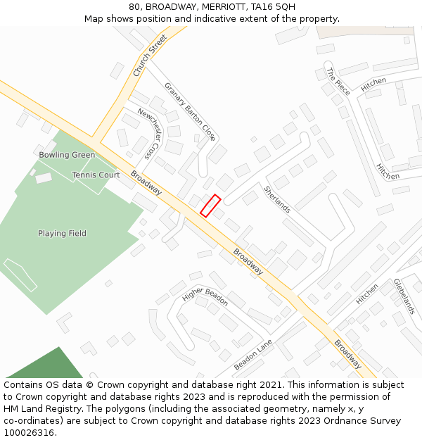 80, BROADWAY, MERRIOTT, TA16 5QH: Location map and indicative extent of plot