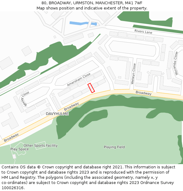 80, BROADWAY, URMSTON, MANCHESTER, M41 7WF: Location map and indicative extent of plot