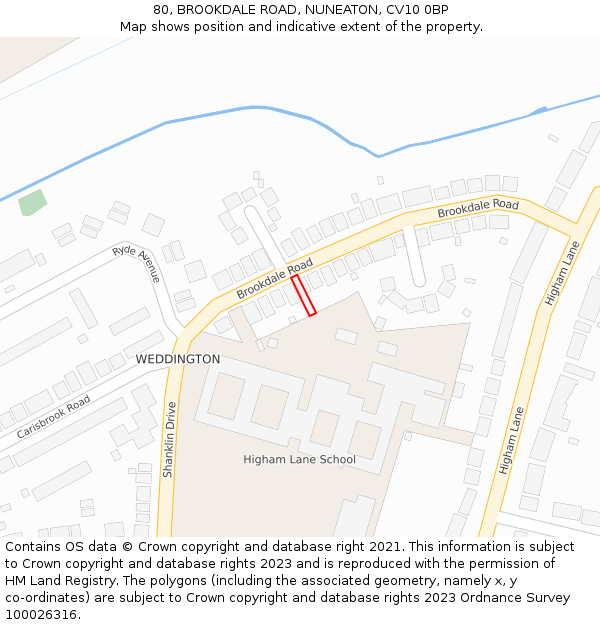 80, BROOKDALE ROAD, NUNEATON, CV10 0BP: Location map and indicative extent of plot