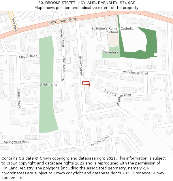 80, BROOKE STREET, HOYLAND, BARNSLEY, S74 9DP: Location map and indicative extent of plot