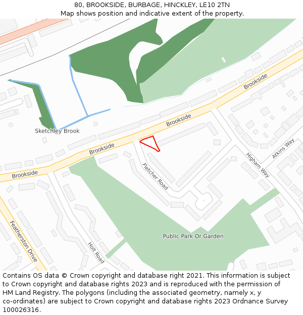 80, BROOKSIDE, BURBAGE, HINCKLEY, LE10 2TN: Location map and indicative extent of plot