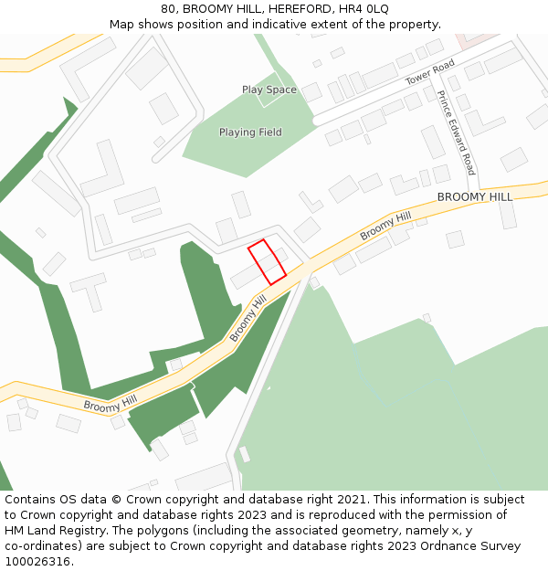 80, BROOMY HILL, HEREFORD, HR4 0LQ: Location map and indicative extent of plot