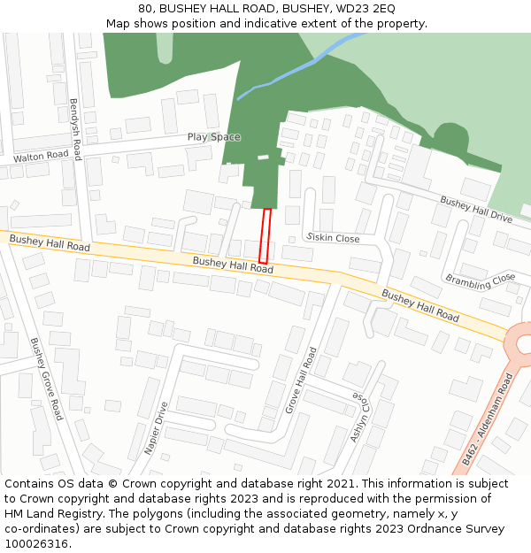 80, BUSHEY HALL ROAD, BUSHEY, WD23 2EQ: Location map and indicative extent of plot