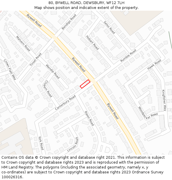 80, BYWELL ROAD, DEWSBURY, WF12 7LH: Location map and indicative extent of plot