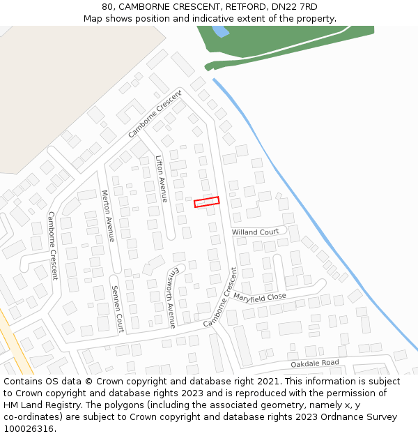 80, CAMBORNE CRESCENT, RETFORD, DN22 7RD: Location map and indicative extent of plot