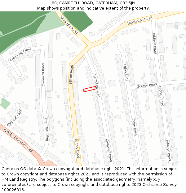80, CAMPBELL ROAD, CATERHAM, CR3 5JN: Location map and indicative extent of plot