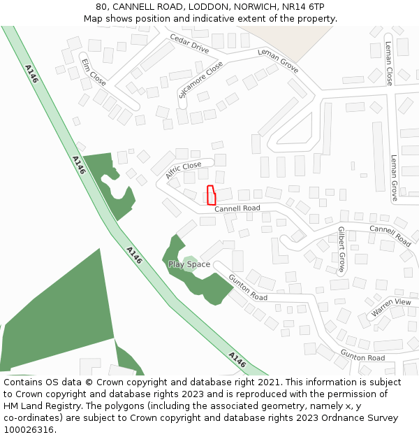 80, CANNELL ROAD, LODDON, NORWICH, NR14 6TP: Location map and indicative extent of plot