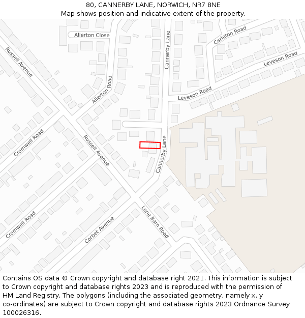 80, CANNERBY LANE, NORWICH, NR7 8NE: Location map and indicative extent of plot