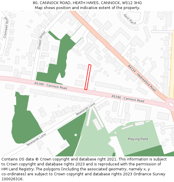 80, CANNOCK ROAD, HEATH HAYES, CANNOCK, WS12 3HG: Location map and indicative extent of plot