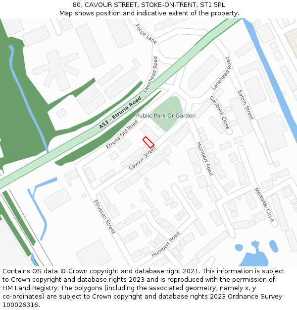 80, CAVOUR STREET, STOKE-ON-TRENT, ST1 5PL: Location map and indicative extent of plot