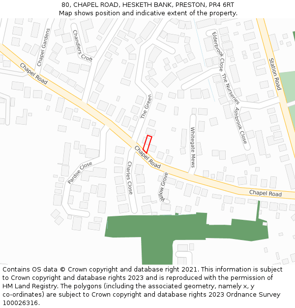 80, CHAPEL ROAD, HESKETH BANK, PRESTON, PR4 6RT: Location map and indicative extent of plot